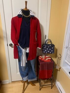 Zara Red tweed Textured 3/4 length Blazer Jacket